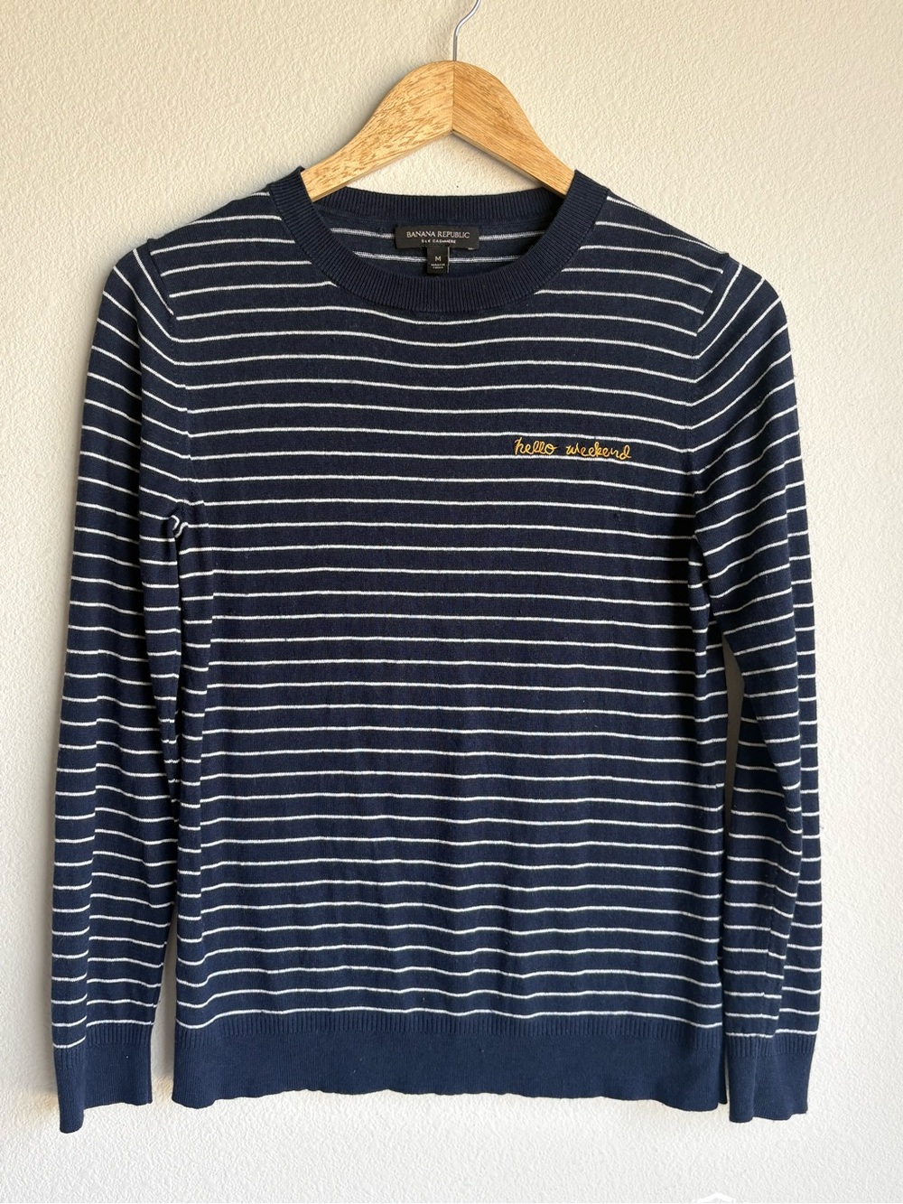 Banana Republic silk & cashmere Crewneck Sweater with Yellow Embroidery